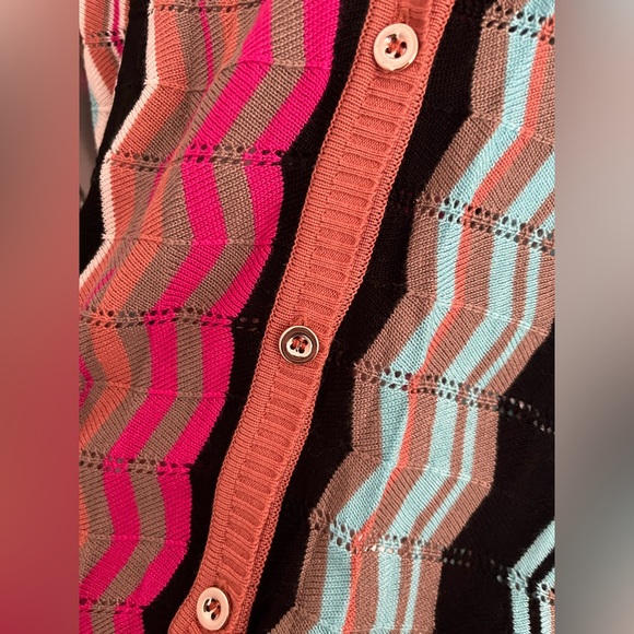 NEIMAN MARCUS tropical chevron zig zag stripe spring cardigan NWOT - Picture 3 of 7